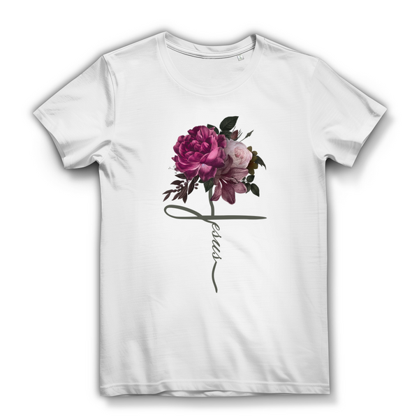 Damen Bio T-Shirt jesus blumen