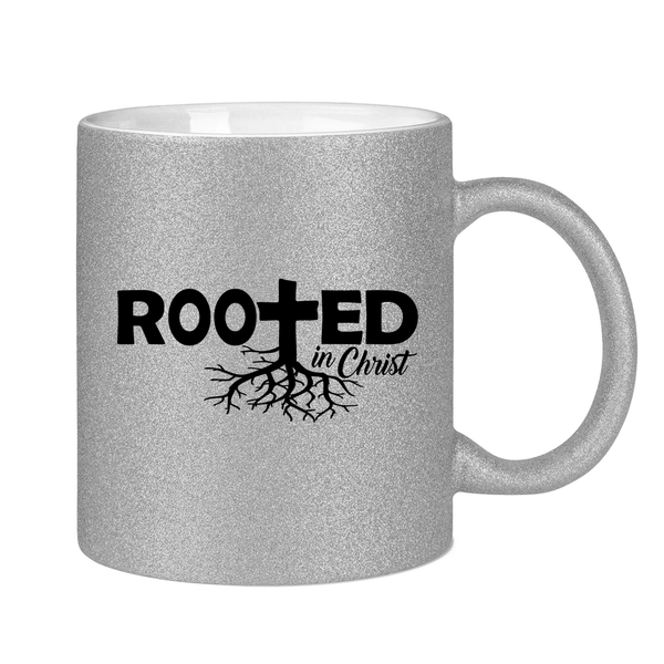 Glitzertasse rooted in christ