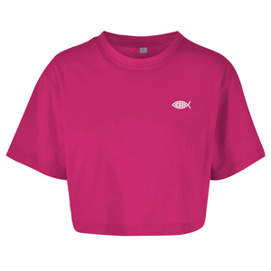 Damen Oversize Crop Top fisch symbol ICHTHYS Jesus