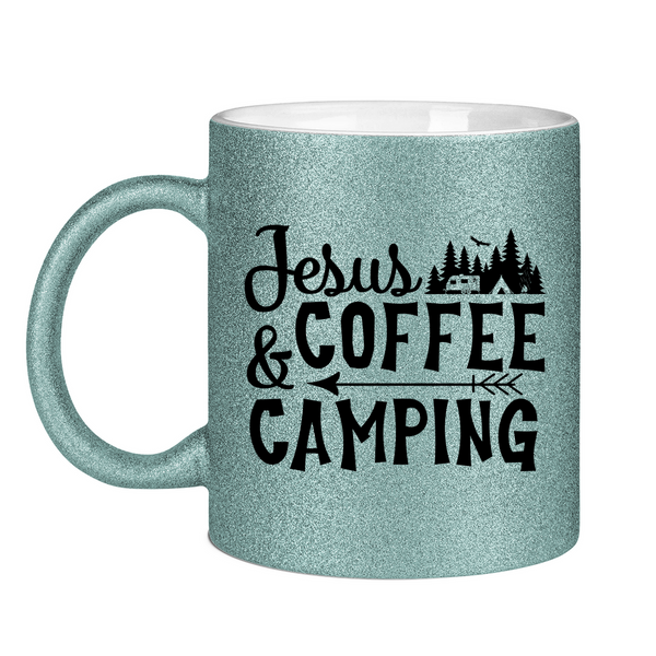 Glitzertasse jesus coffee camping