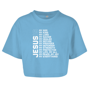 Damen Oversize Crop Top jesus is my god