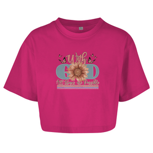 Damen Oversize Crop Top with god all things are possible