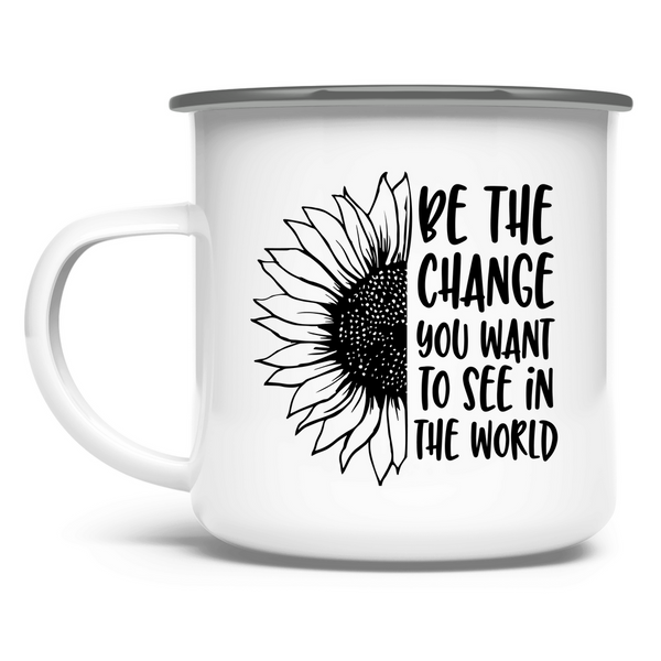 Emaille Tasse sonnenblume be the change