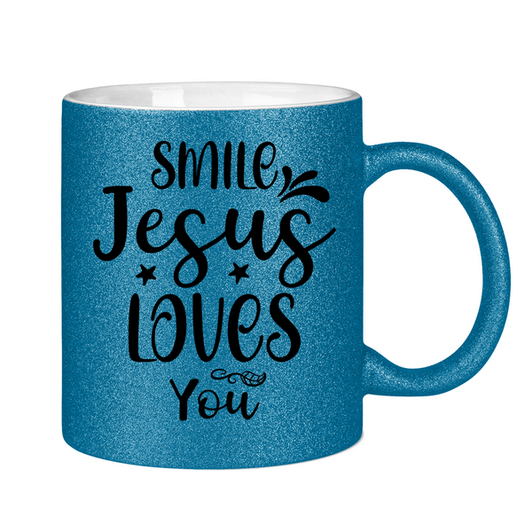 Glitzertasse smile jesus loves you