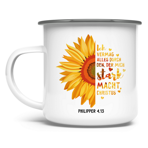 Emaille Tasse sonnenblume ich vermag alles