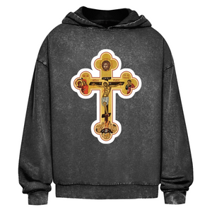 Oversize Washed Hoodie Griechisch Orthodoxe Jesus Kreuz