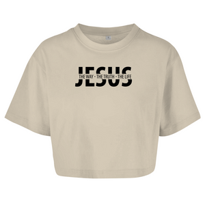 Damen Oversize Crop Top jesus the way the truth the life