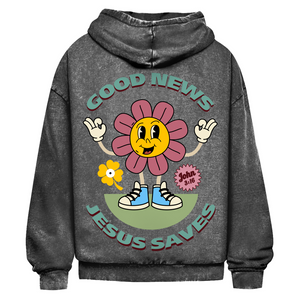 Oversize Washed Hoodie good news jesus saves