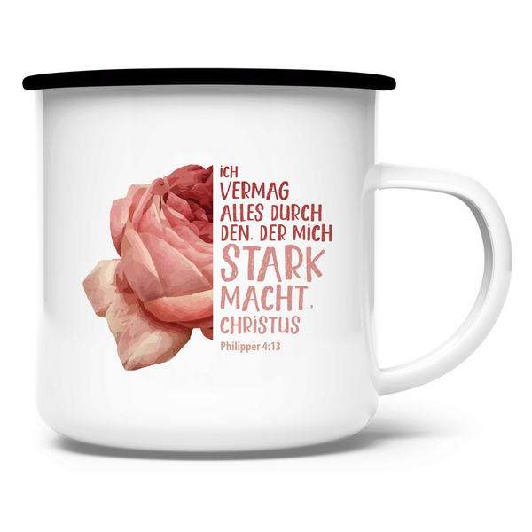 Emaille Tasse der mich stark macht blume