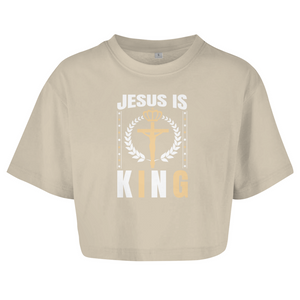 Damen Oversize Crop Top jesus is king