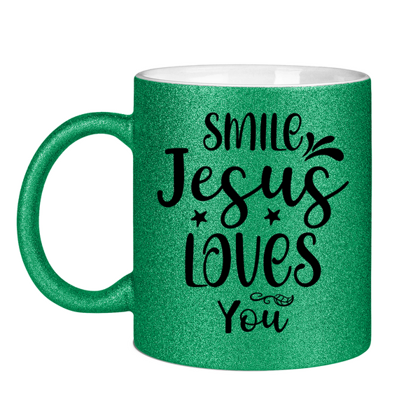 Glitzertasse smile jesus loves you