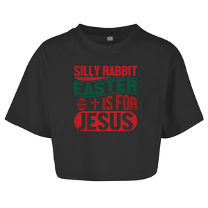 Damen Oversize Crop Topsilly rabbit easter is for jesus