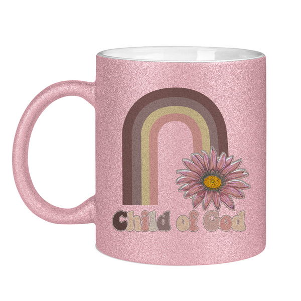 Glitzertasse child of god regenbogen