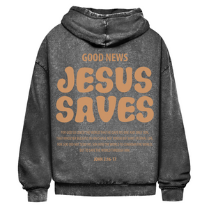 Oversize Washed Hoodie jesus saves john 3:16-17