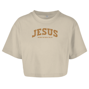 Damen Oversize Crop Top jesus the way the truth the life