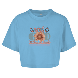 Damen Oversize Crop Top with god all things are possible