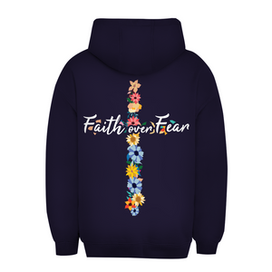 Unisex Oversize Hoodie faith over fear blumen kreuz