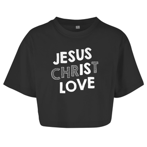 Damen Oversize Crop Top jesus christ love