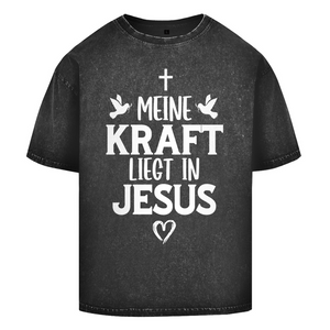 Oversize Washed T-Shirt meine kraft liegt in jesus