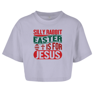 Damen Oversize Crop Topsilly rabbit easter is for jesus