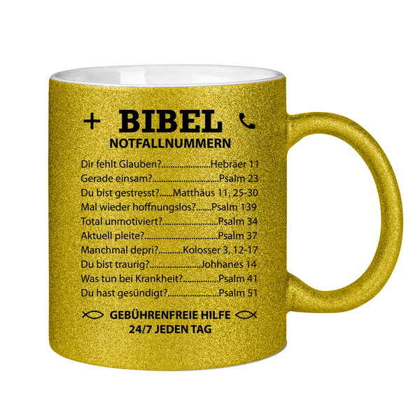 Glitzertasse bibel notfallnummern