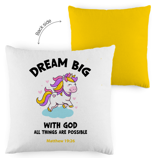 Kopfkissen zweifarbig einhorn all things are possible matthew 19:26