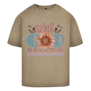 Oversize Washed T-Shirt with god all things are possible