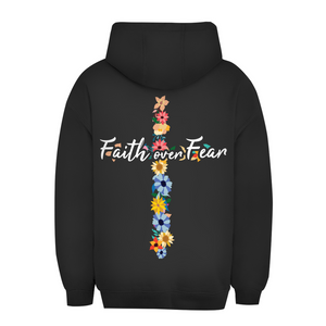 Unisex Oversize Hoodie faith over fear blumen kreuz