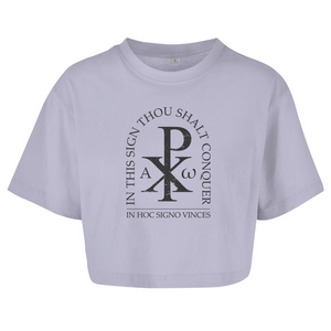 Damen Oversize Crop Top in hoc signo vinces Christogramm