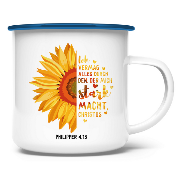 Emaille Tasse sonnenblume ich vermag alles