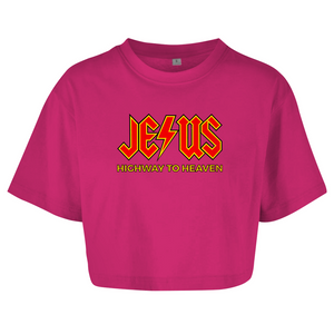 Damen Oversize Crop Top jesus highway to heaven