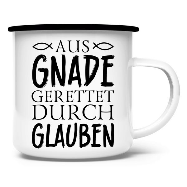 Emaille Tasse aus gnade gerettet