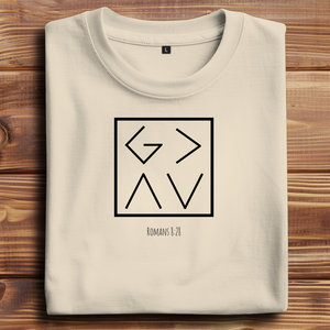 Oversize T-Shirt god is greater romans 8:28