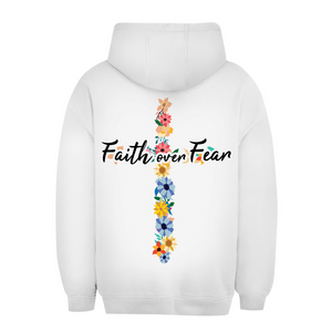 Unisex Oversize Hoodie faith over fear blumen kreuz