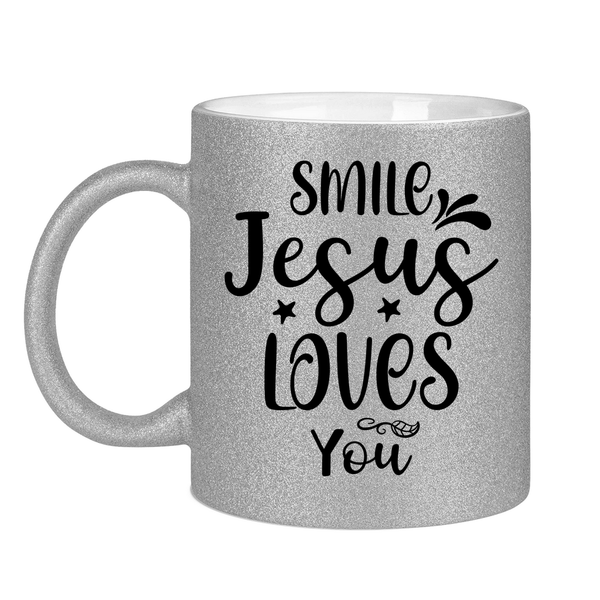 Glitzertasse smile jesus loves you