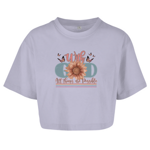 Damen Oversize Crop Top with god all things are possible