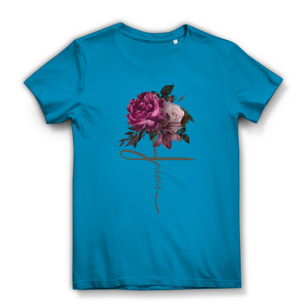 Damen Bio T-Shirt jesus blumen