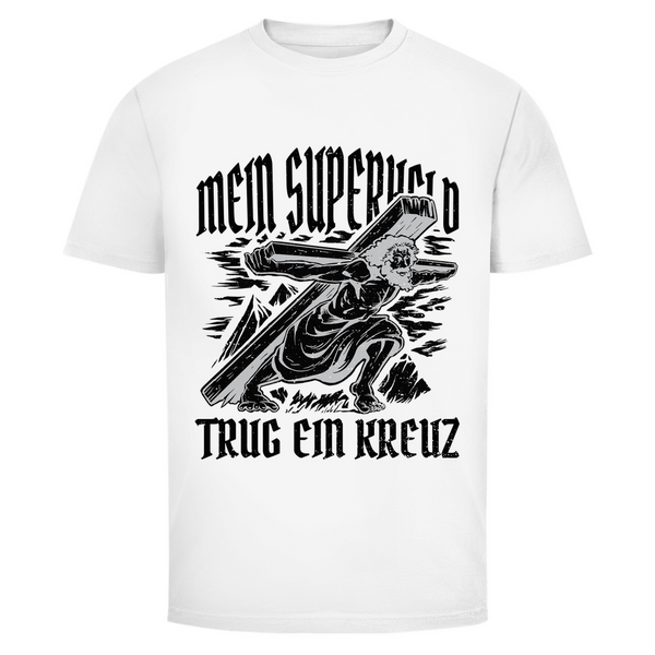 Herren T-Shirt mein superheld trug ein kreuz