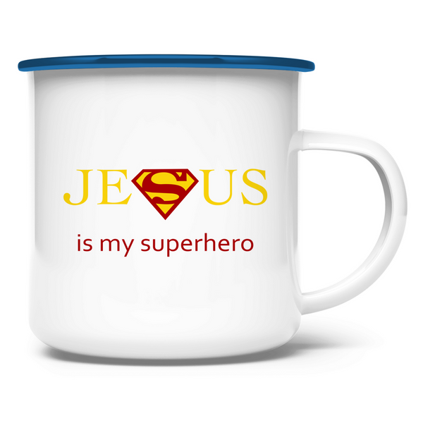 Emaille Tasse jesus is my superhero