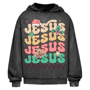 Oversize Washed Hoodie jesus weihnachtsmotiv