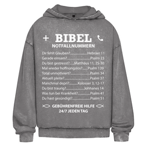 Oversize Washed Hoodie bibel notfallnummern