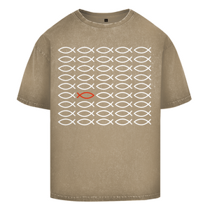 Oversize Washed T-Shirt fisch symbol ICHTHYS