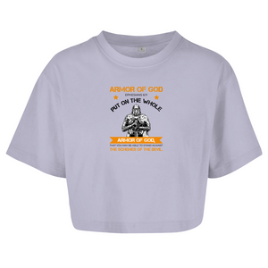 Damen Oversize Crop Top armor of god ephesians 6:11