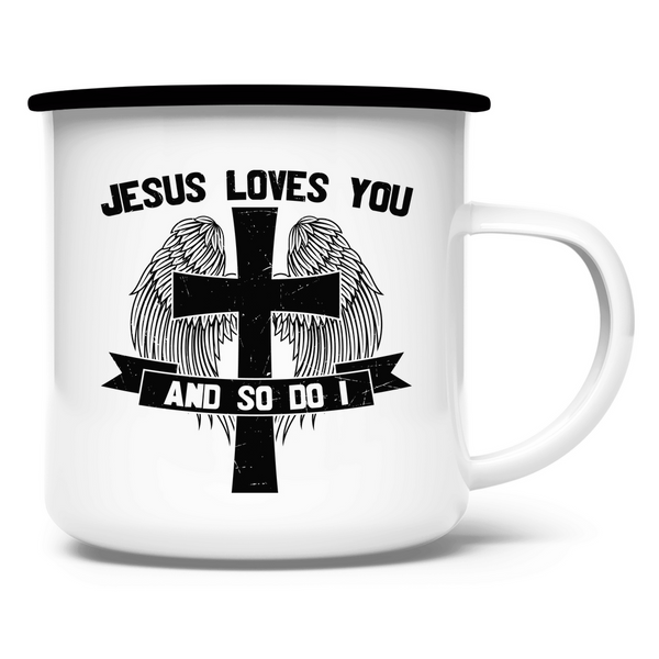 Emaille Tasse jesus loves you and so do i