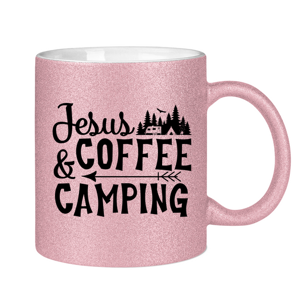 Glitzertasse jesus coffee camping