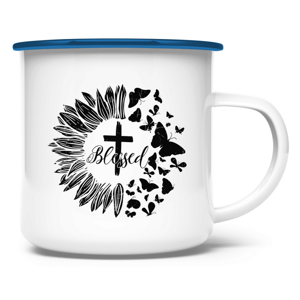 Emaille Tasse blessed sonneblume schmetterling