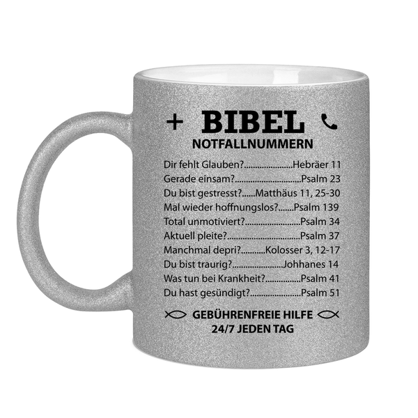 Glitzertasse bibel notfallnummern