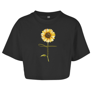 Damen Oversize Crop Top jesus sonnenblume