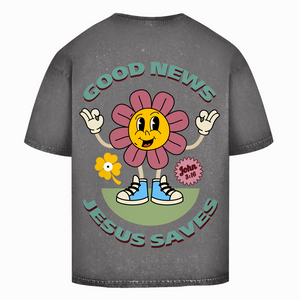 Oversize Washed T-Shirt good news jesus saves