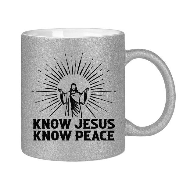 Glitzertasse know jesus know peace